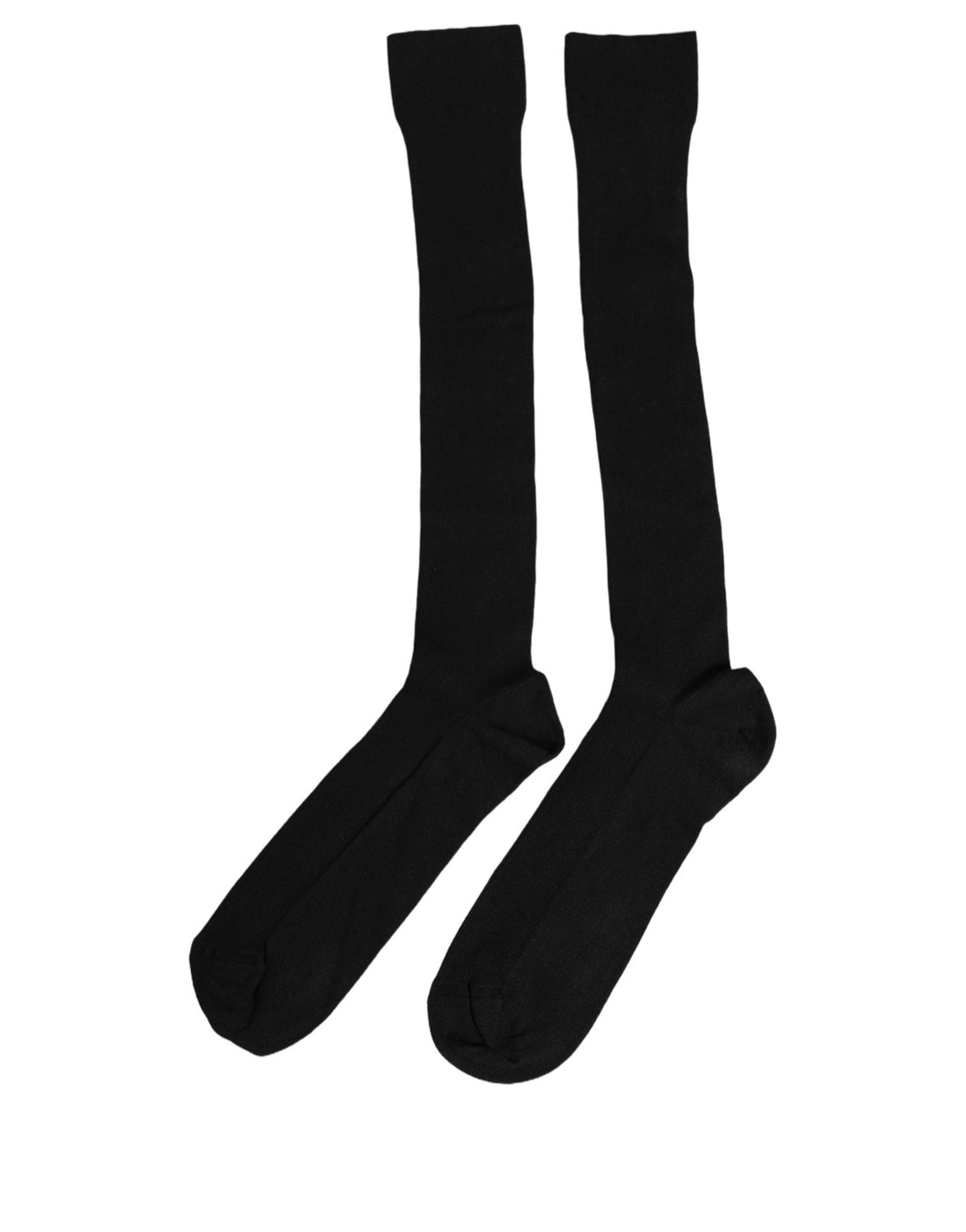 Dolce & Gabbana Black Cotton Ribbed Logo Over The Women Socks
