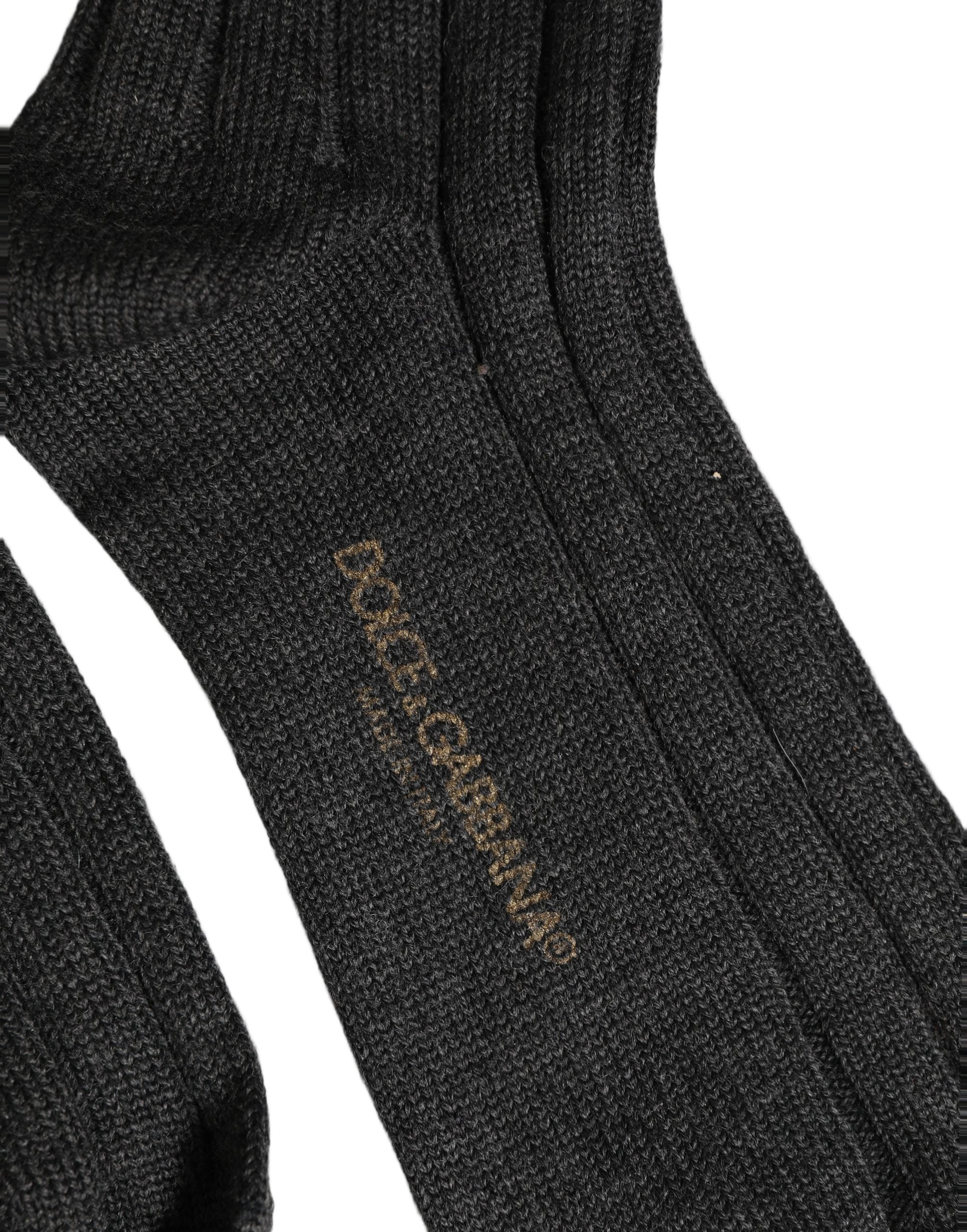Dolce & Gabbana Dark Gray Wool Logo Long Ribbed Accessory Socks
