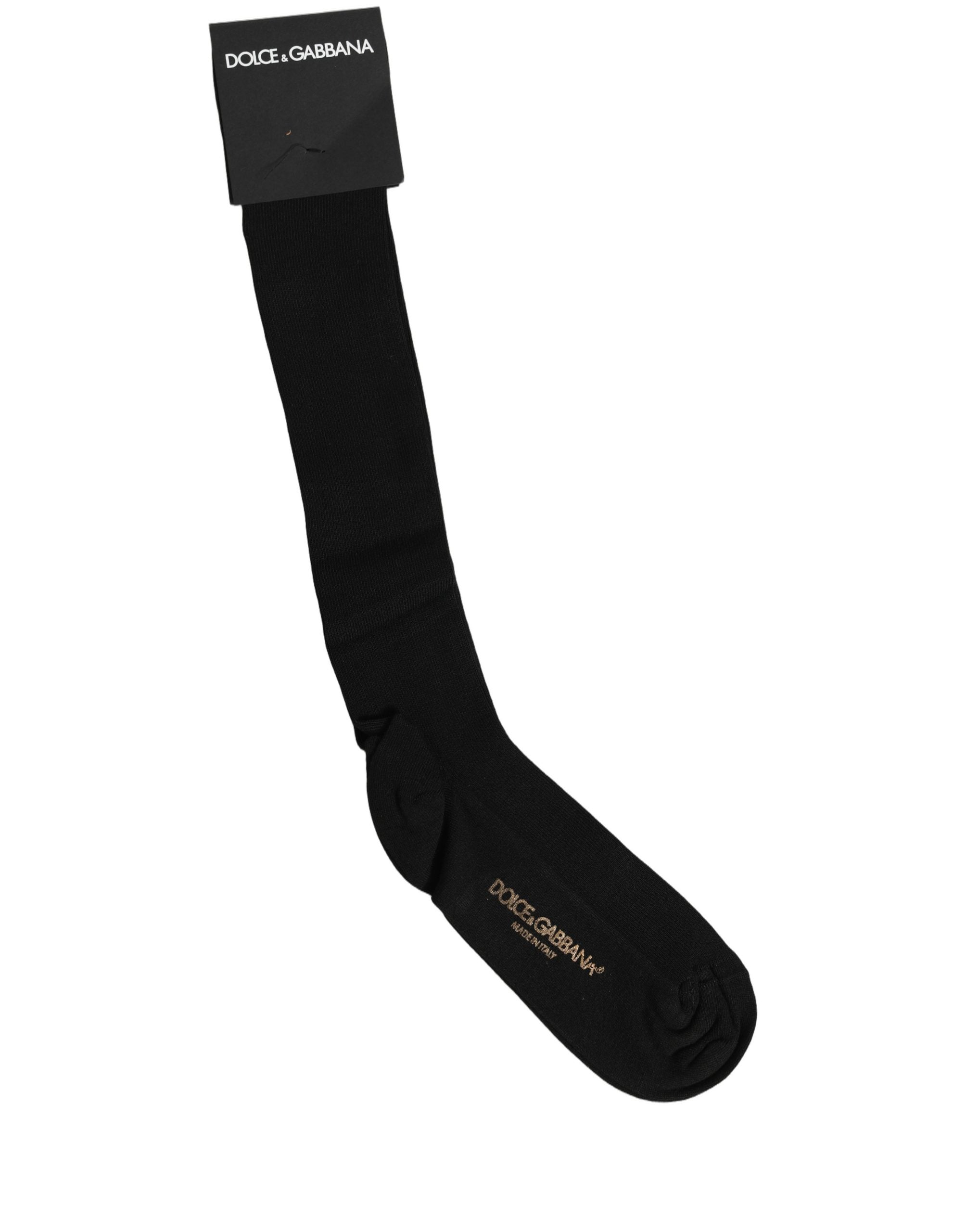 Dolce & Gabbana Black Viscose Logo Over The Accessory Socks