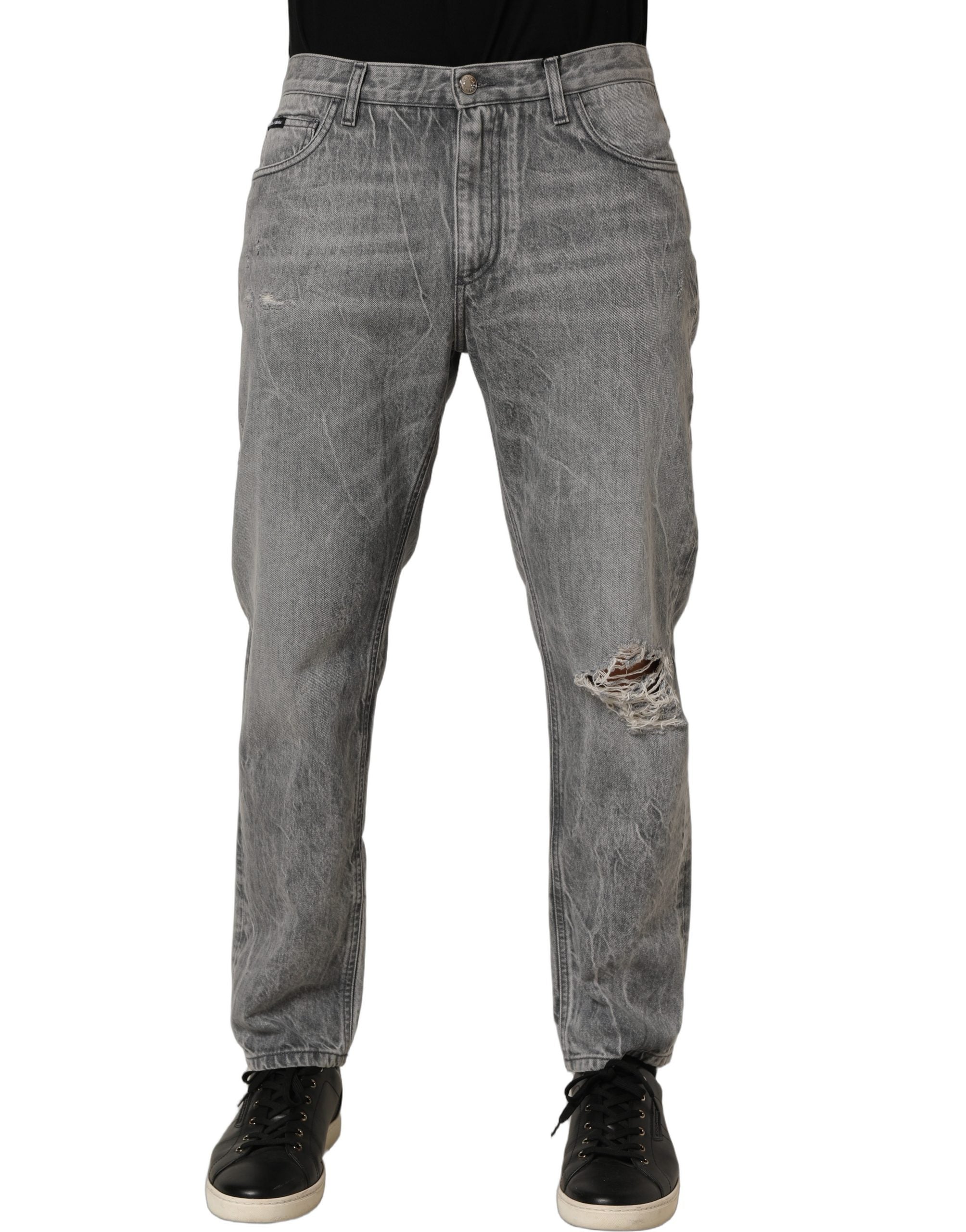 Dolce & Gabbana Grey Distressed Straight Leg Men Denim Jeans
