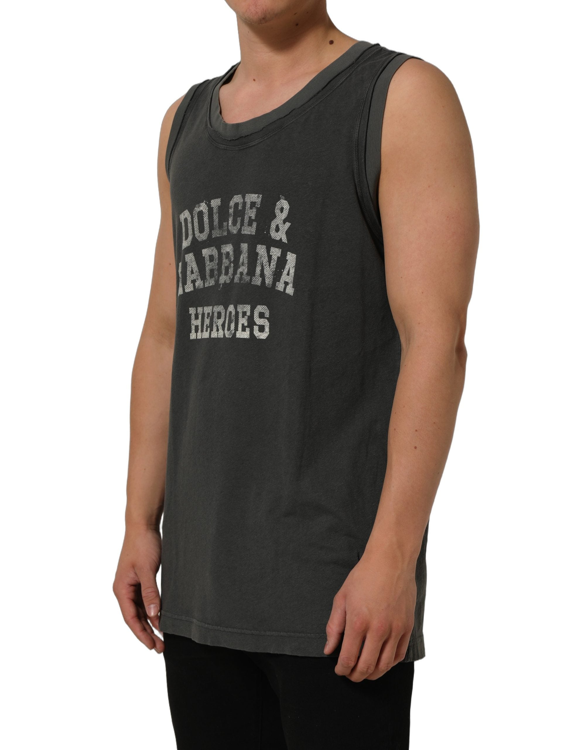 Dolce & Gabbana Dark Gray Graphic Print Tank Men Top T-shirt
