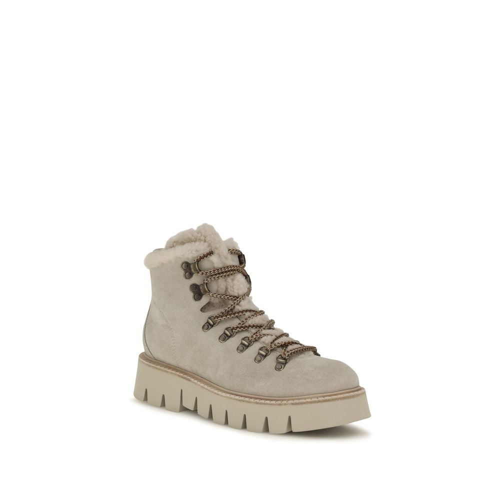 Pedro García Beige Leather Lace-Up Boots