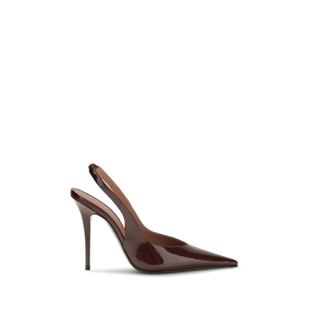 Amina Muaddi Bordeaux Leather High Heel Pumps