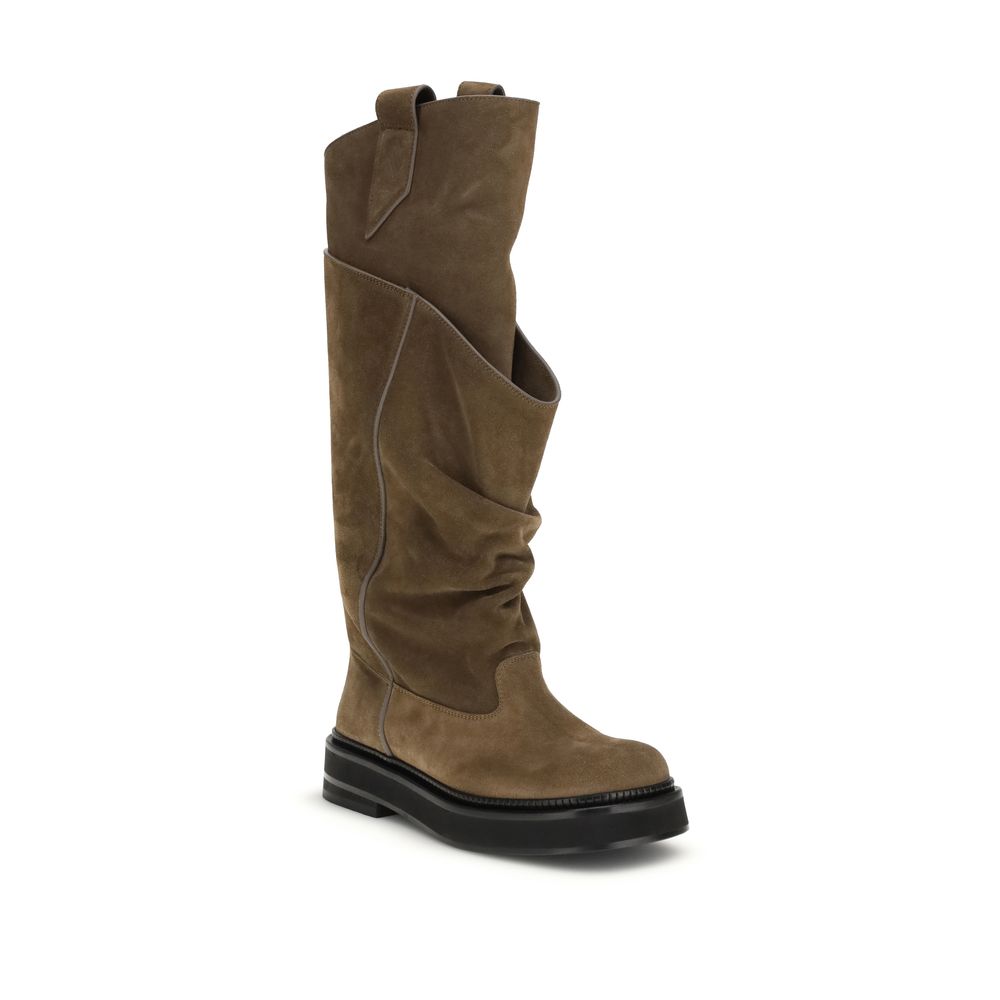 The Attico Brown Leather Lace-Up Boots