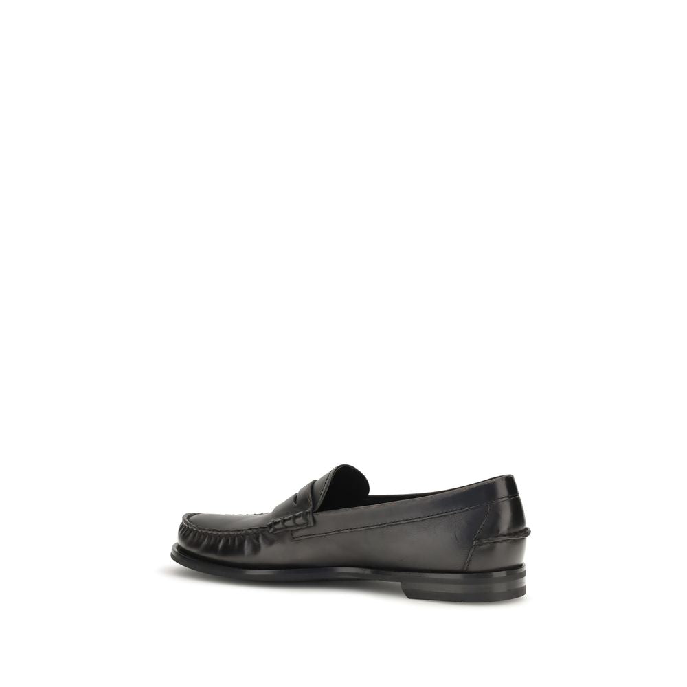 Prada Black Leather  Slip-On Loafers