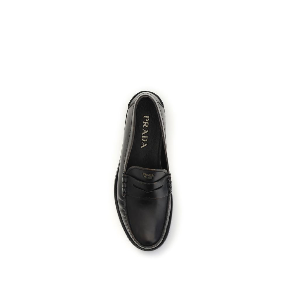 Prada Black Leather  Slip-On Loafers