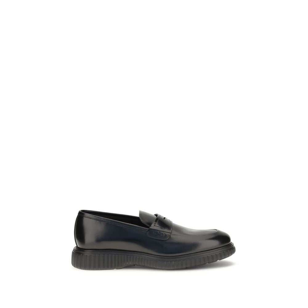 Ferragamo Black Leather Slip-On Loafers