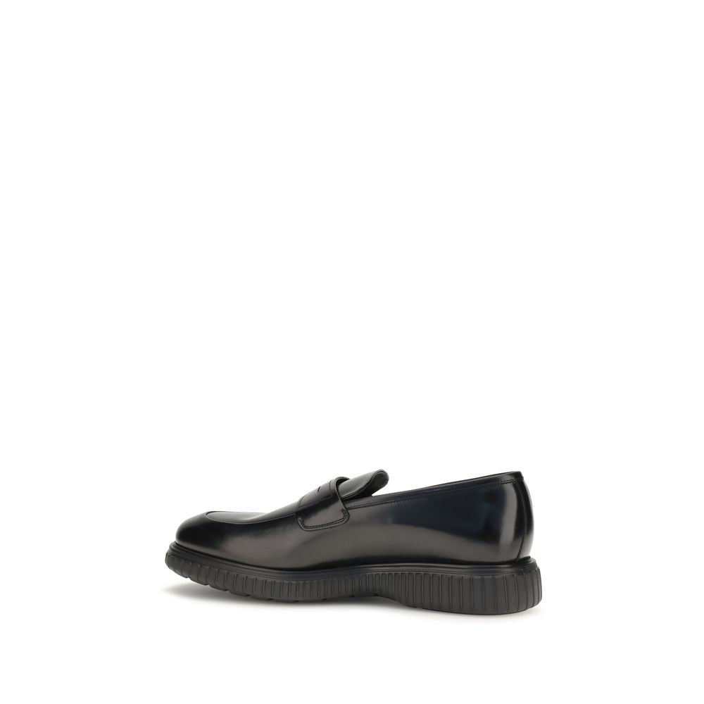 Ferragamo Black Leather Slip-On Loafers