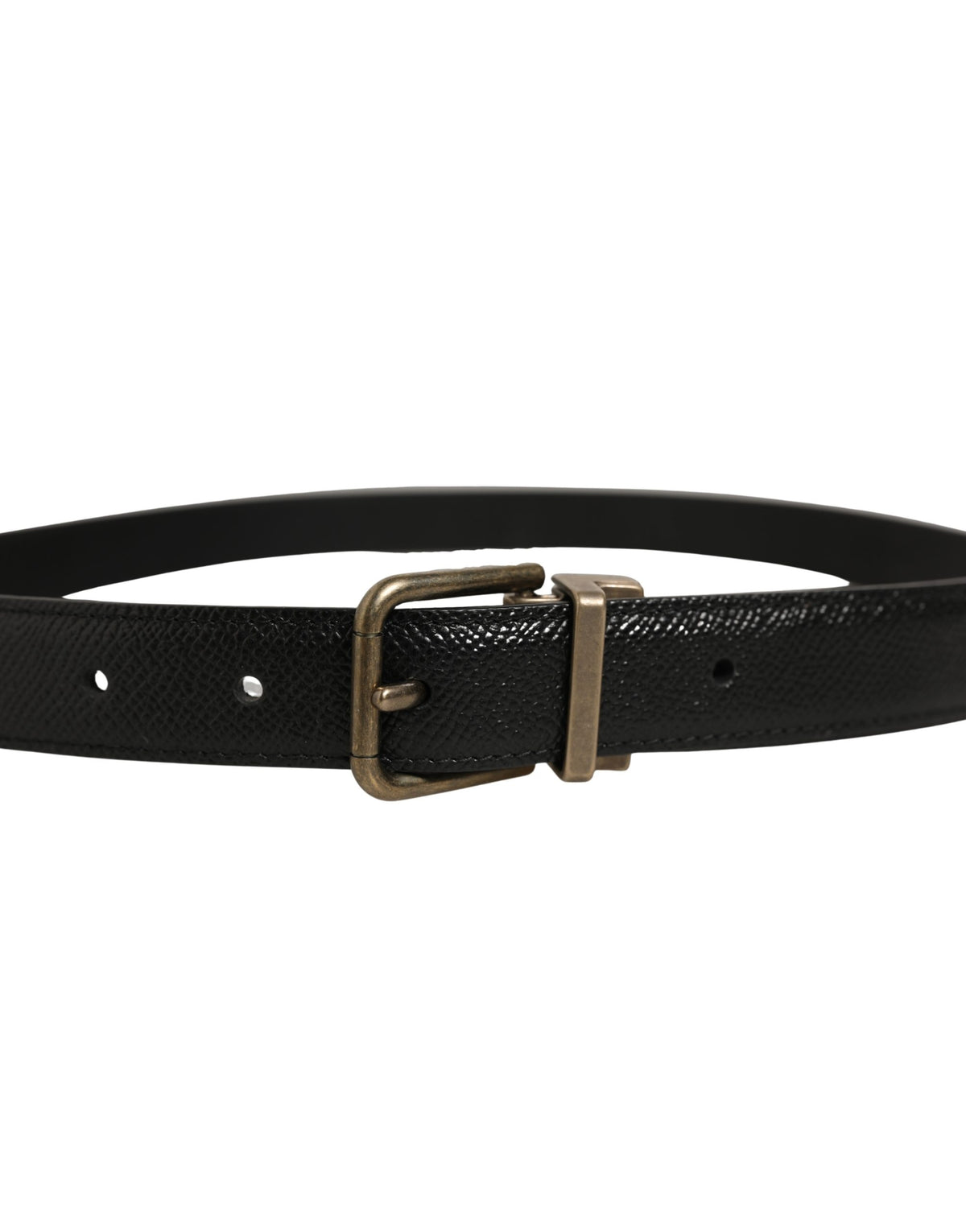 Dolce & Gabbana Men Black Calf Leather Gold Metal Buckle Belt