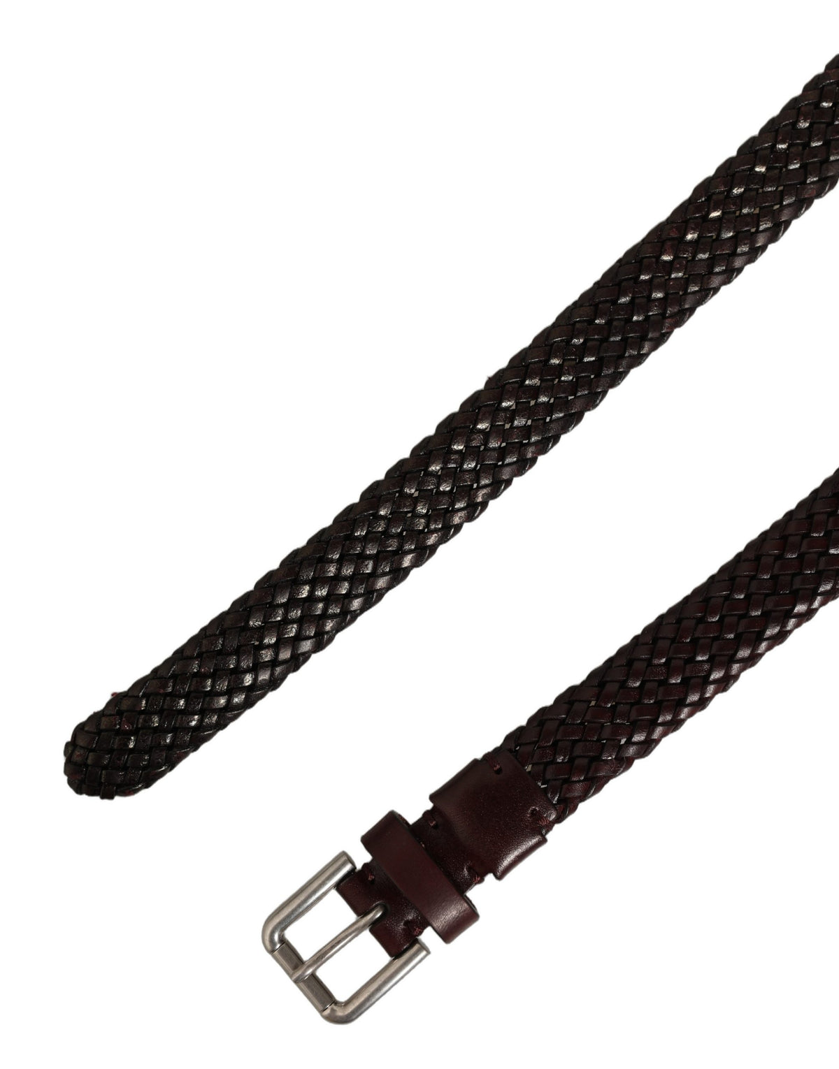 Dolce & Gabbana Dark Brown Woven Leather Metal Buckle Belt