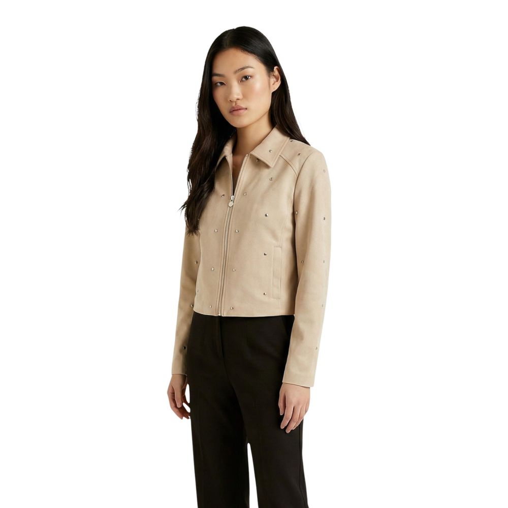 Jacqueline De Yong Beige Leather Jacket