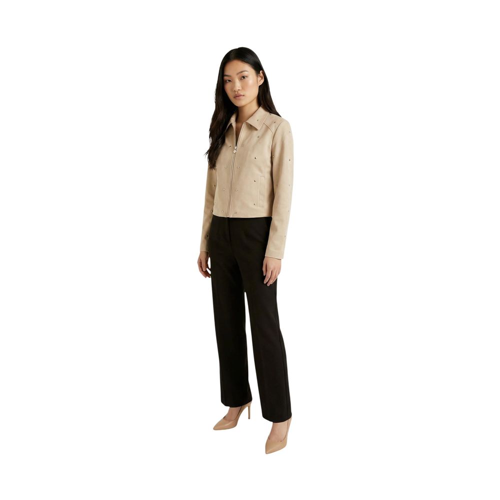 Jacqueline De Yong Beige Leather Jacket