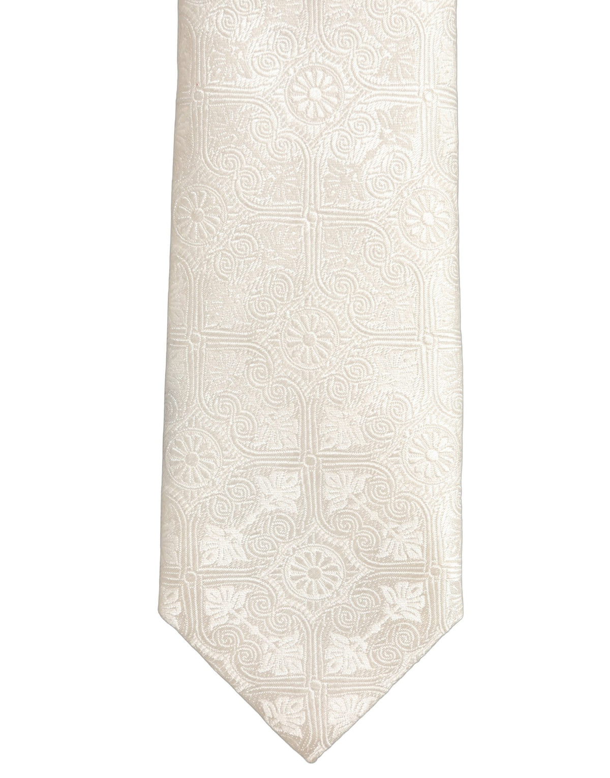 Dolce & Gabbana Off White Silk Damask Woven Adjustable Tied Necktie Tie