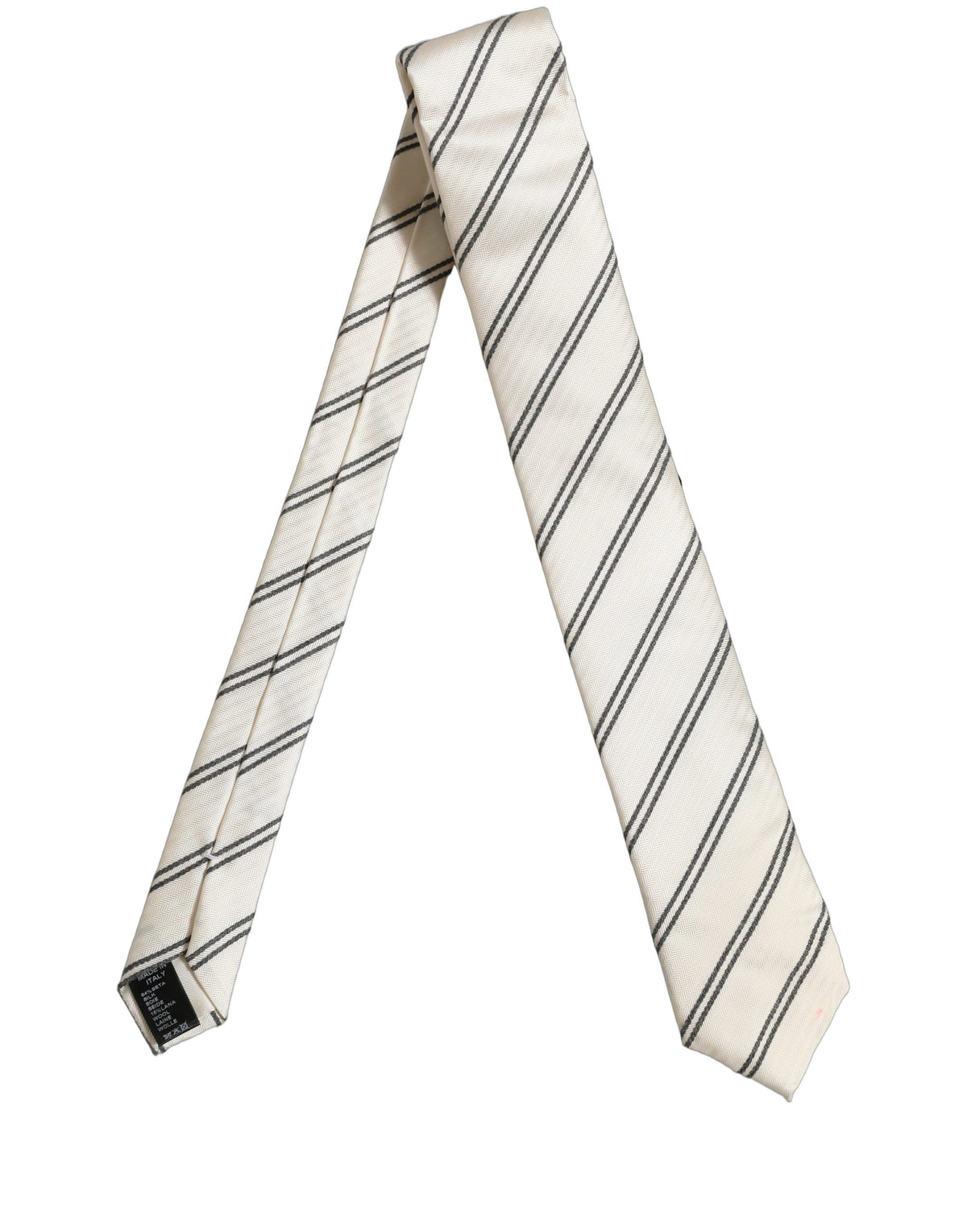 Dolce & Gabbana Men Off White Silk Stripes Adjustable Tied Necktie Tie