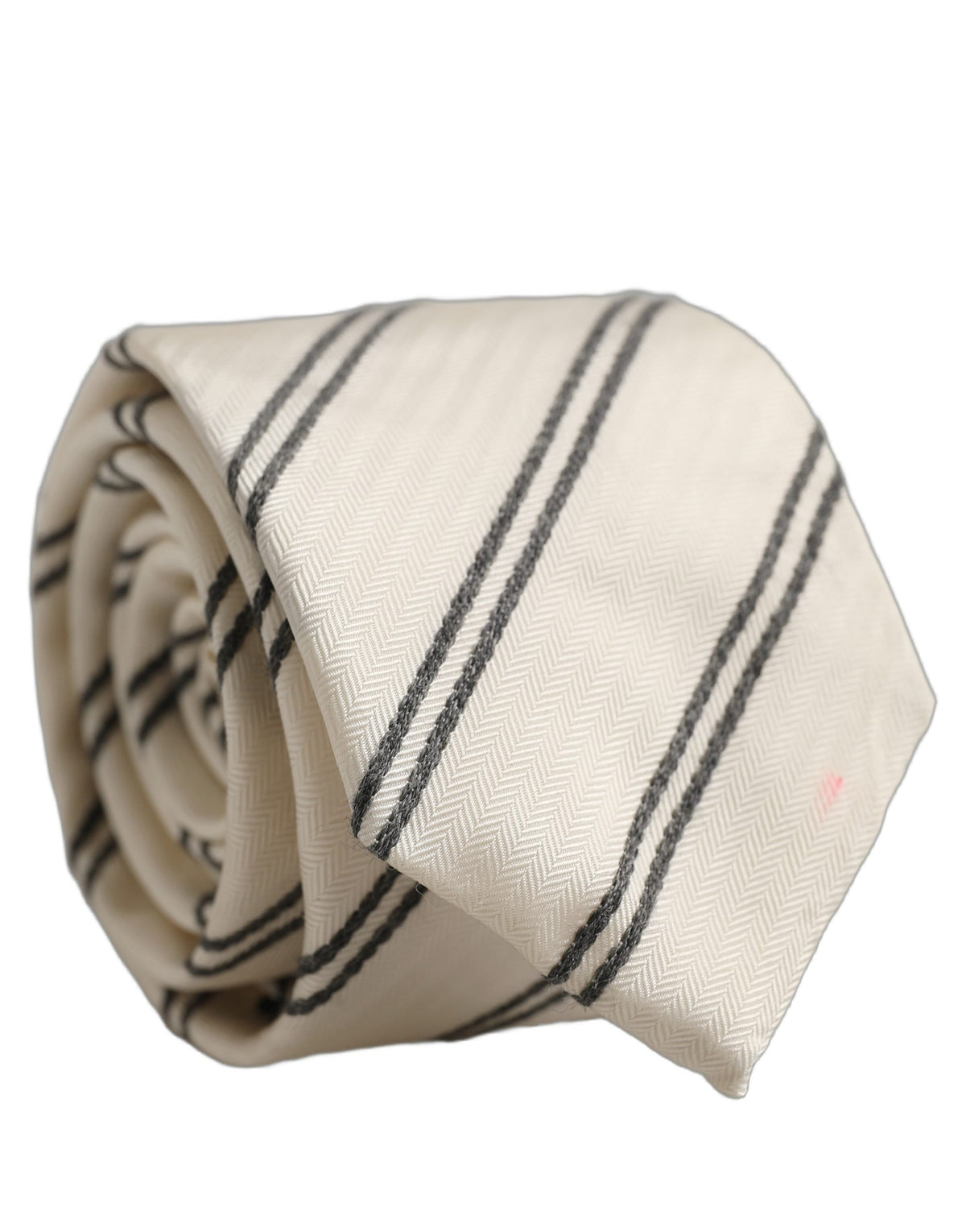 Dolce & Gabbana Men Off White Silk Stripes Adjustable Tied Necktie Tie