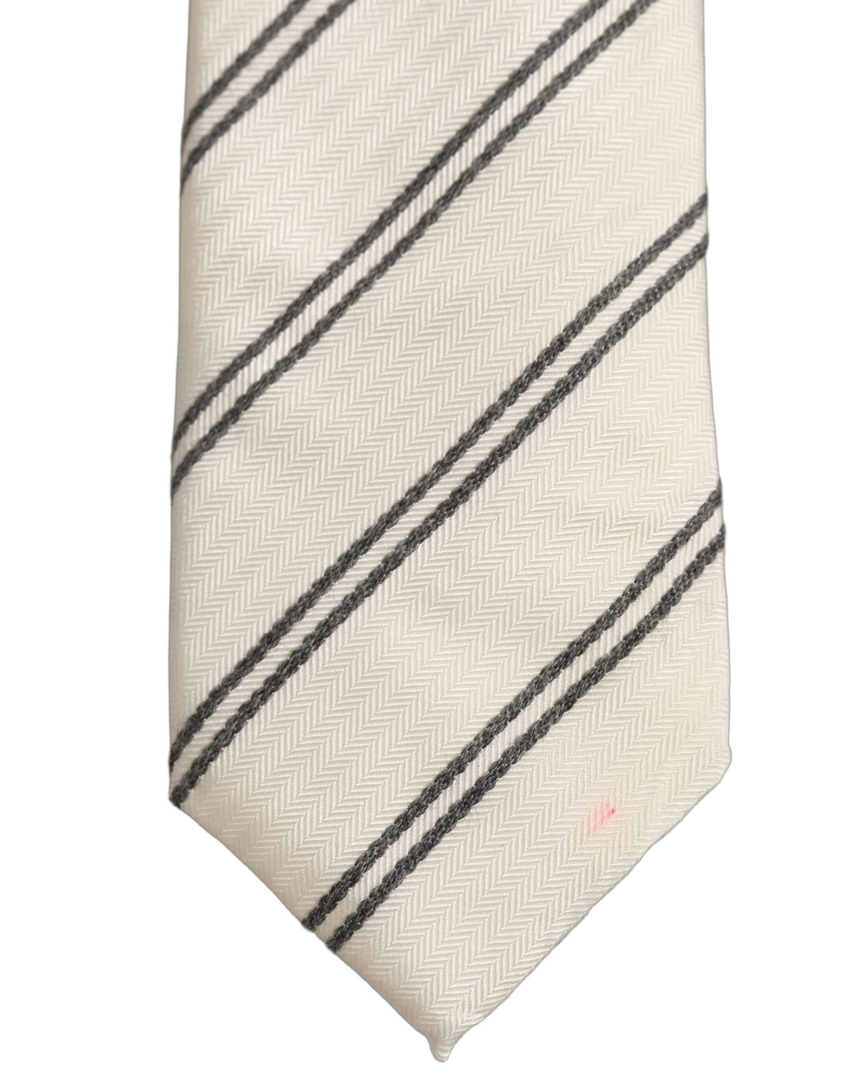 Dolce & Gabbana Men Off White Silk Stripes Adjustable Tied Necktie Tie