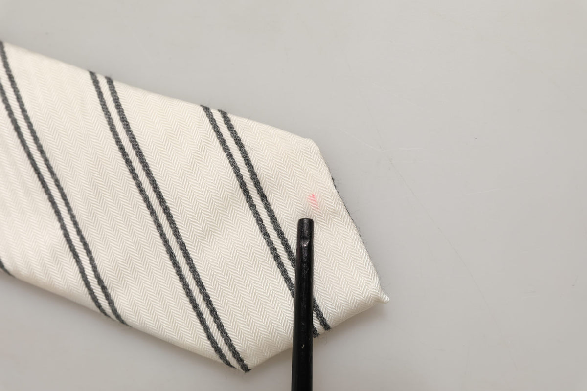Dolce & Gabbana Men Off White Silk Stripes Adjustable Tied Necktie Tie