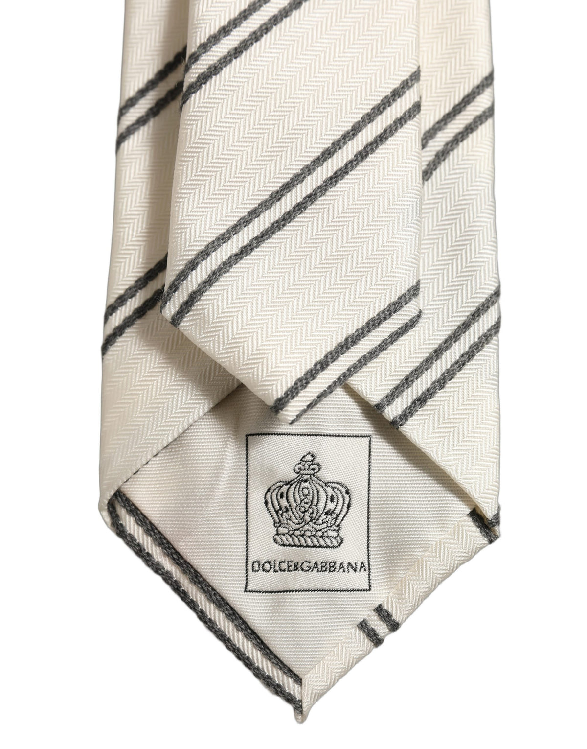 Dolce & Gabbana Men Off White Silk Stripes Adjustable Tied Necktie Tie