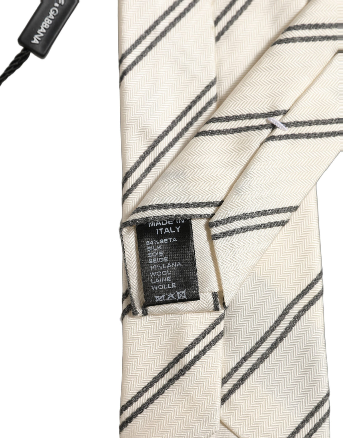 Dolce & Gabbana Men Off White Silk Stripes Adjustable Tied Necktie Tie