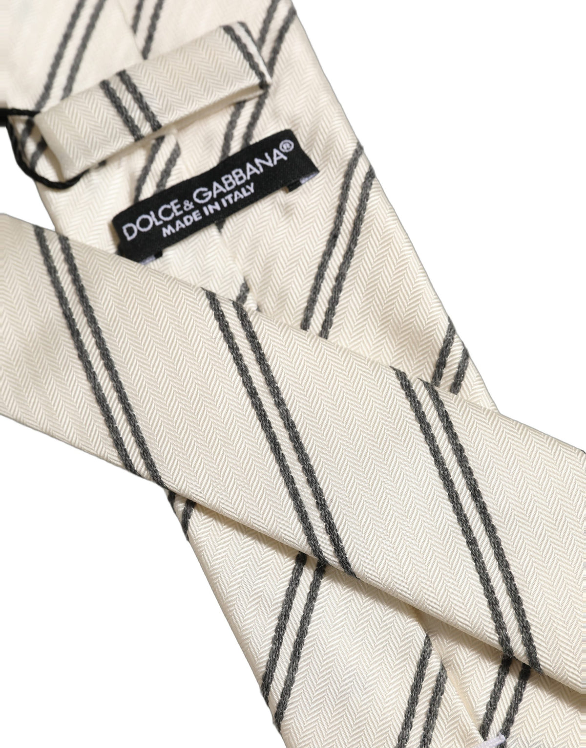 Dolce & Gabbana Men Off White Silk Stripes Adjustable Tied Necktie Tie