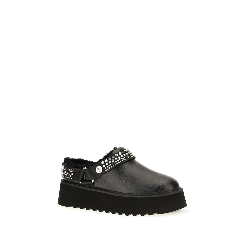 PINKO Black Leather Clogs