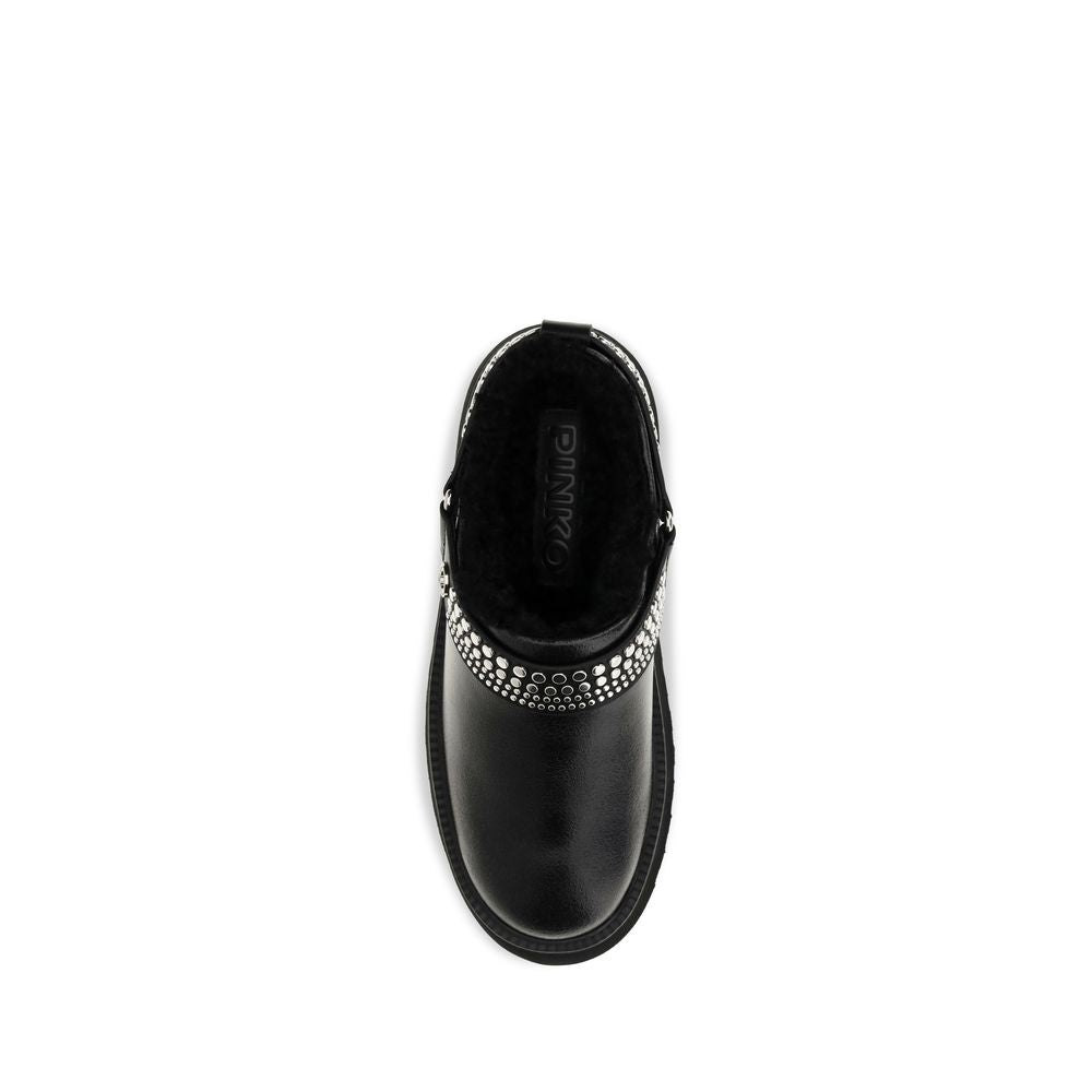 PINKO Black Leather Clogs