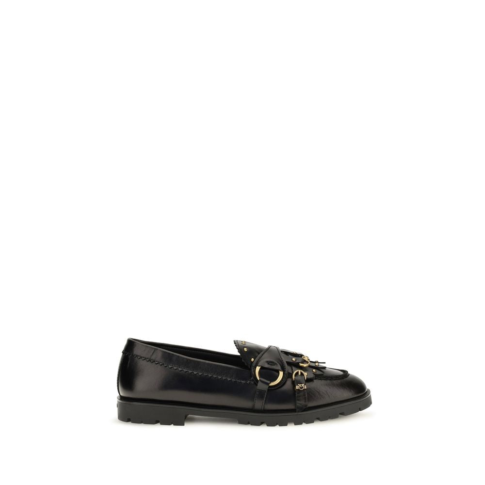 PINKO Black Calf Leather Bos Taurus Slip-On Loafers