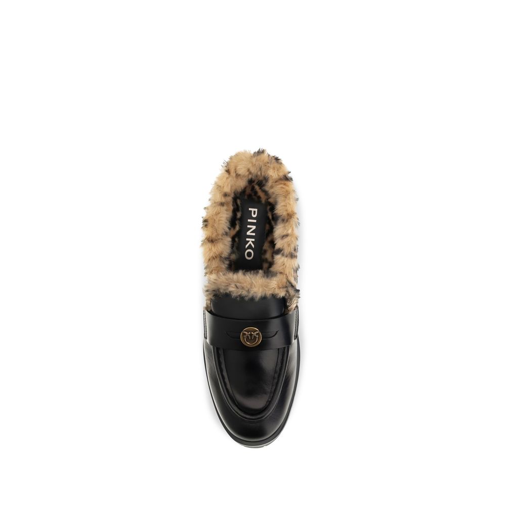PINKO Black Leather Mules