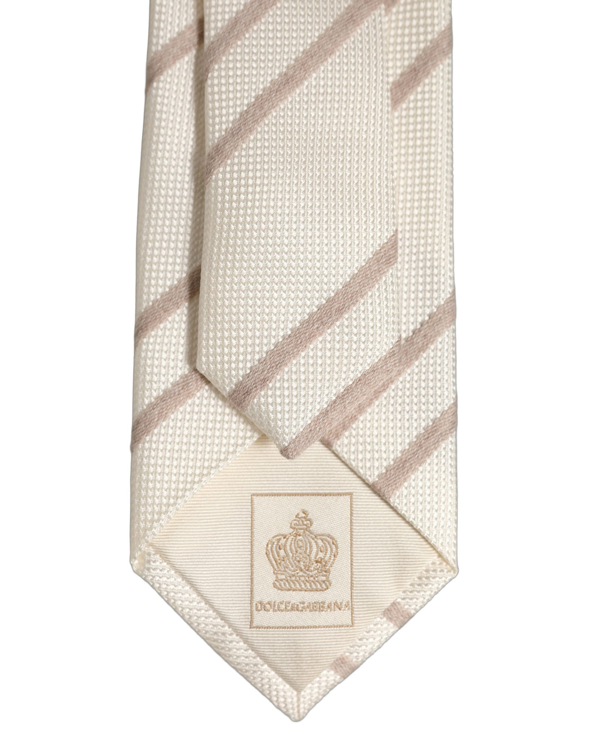 Dolce & Gabbana Men Off White Silk Stripes Adjustable Tied Necktie Tie