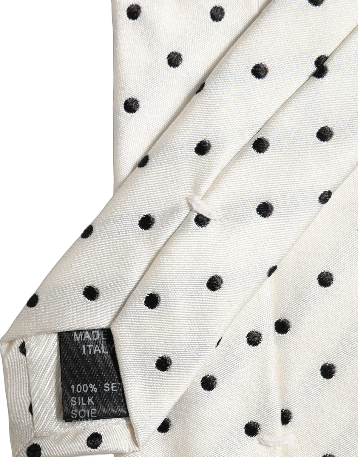 Dolce & Gabbana Men White Silk Polka Dot Adjustable Tied Necktie Tie