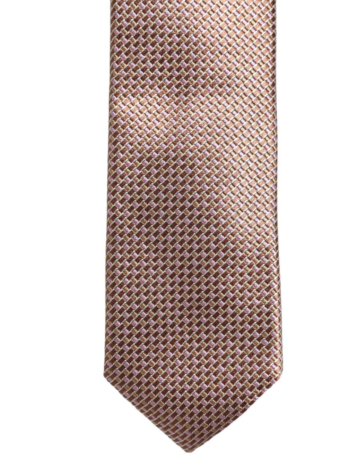 Dolce & Gabbana Men Brown Silk Micro Checked Adjustable Tied Necktie Tie