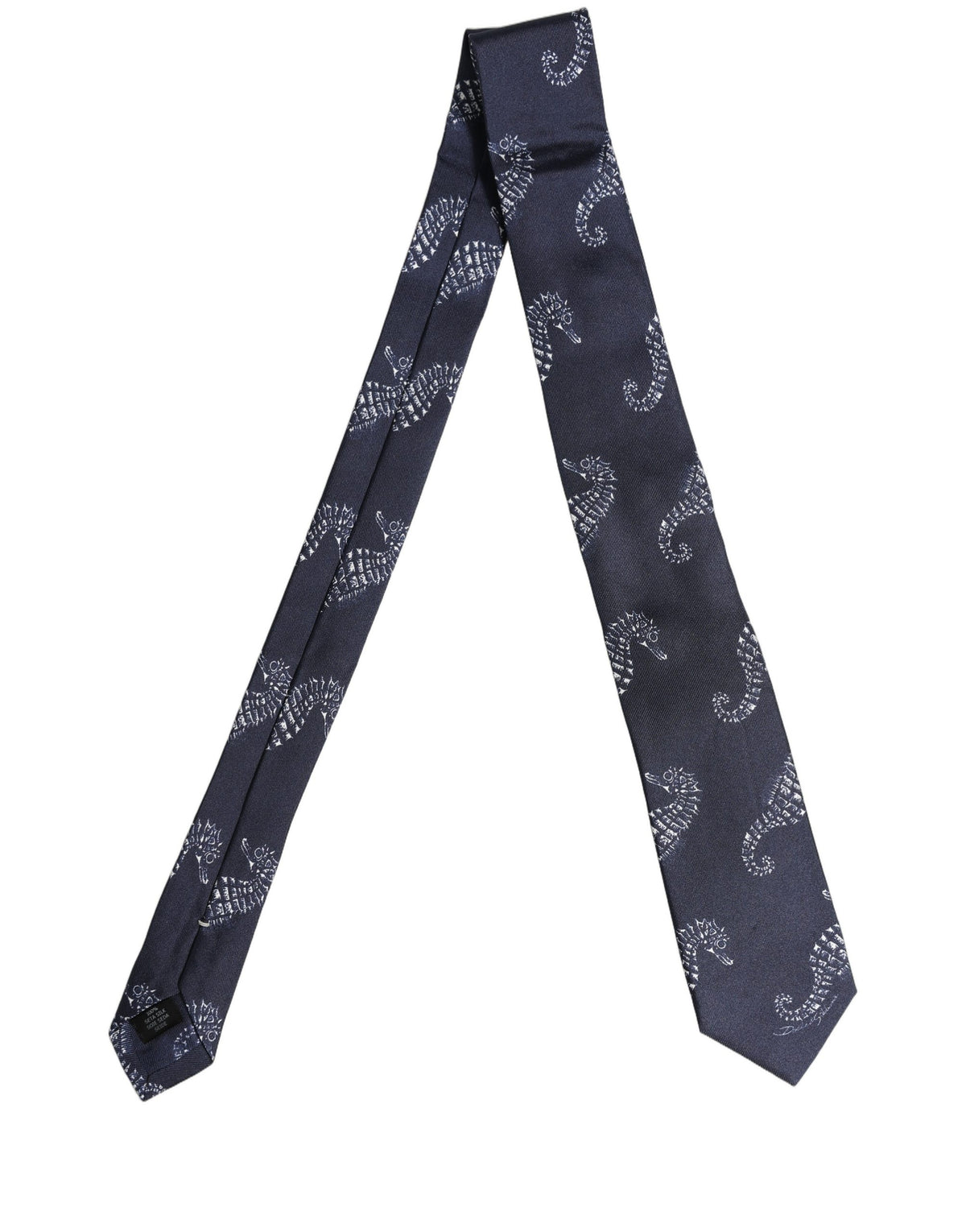 Dolce & Gabbana Dark Blue Silk Seahorse Print Adjustable Tied Necktie Tie