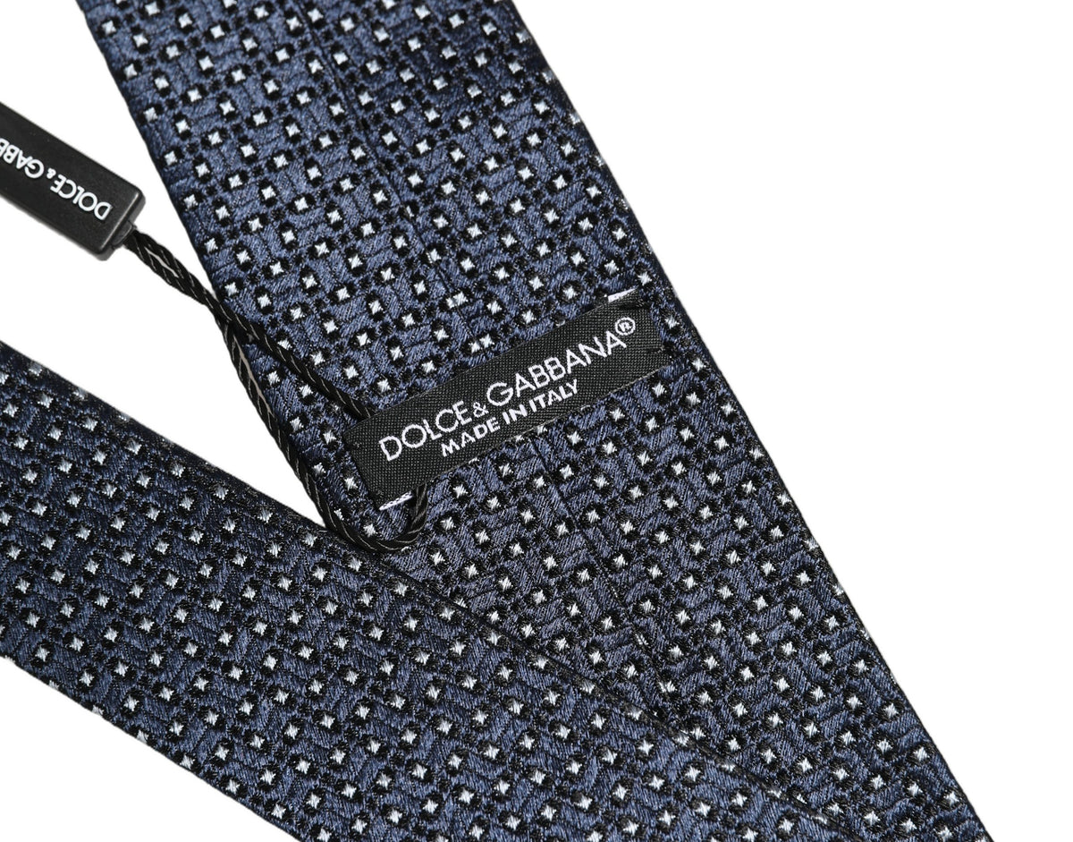 Dolce & Gabbana Men Blue Silk Geometric Adjustable Tied Necktie Tie