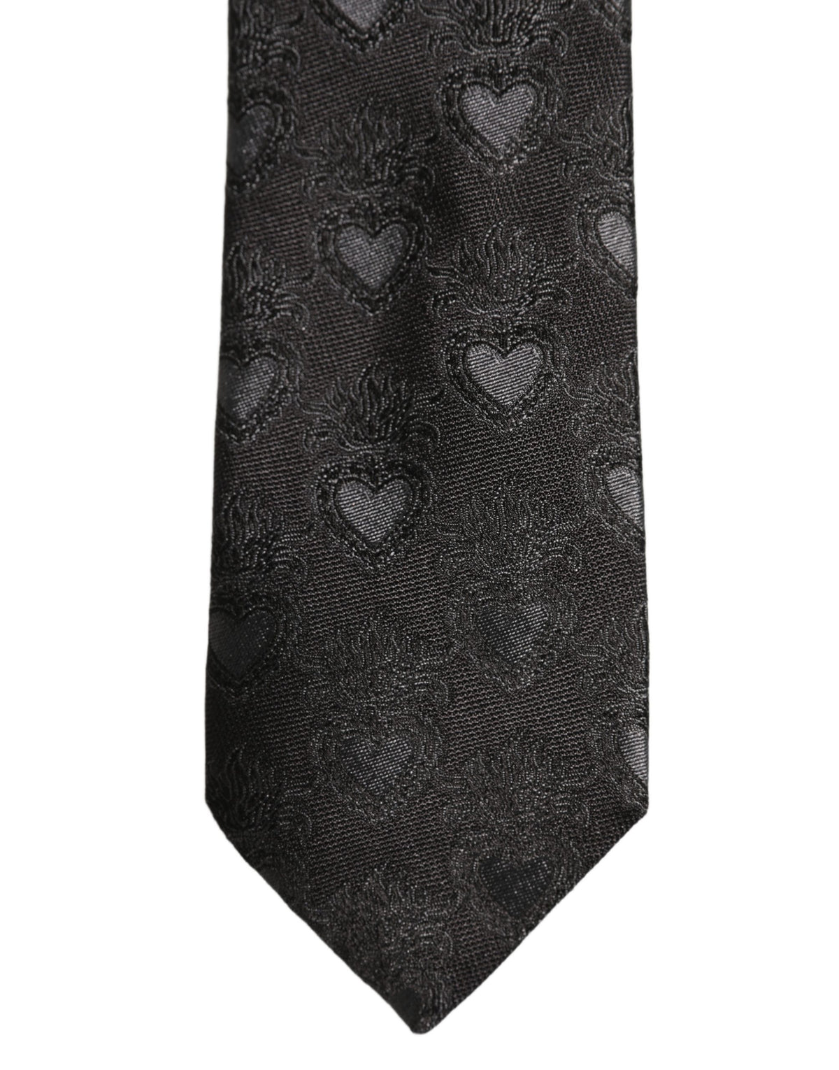 Dolce & Gabbana Men Black Silk Sacred Heart Adjustable Tied Necktie Tie