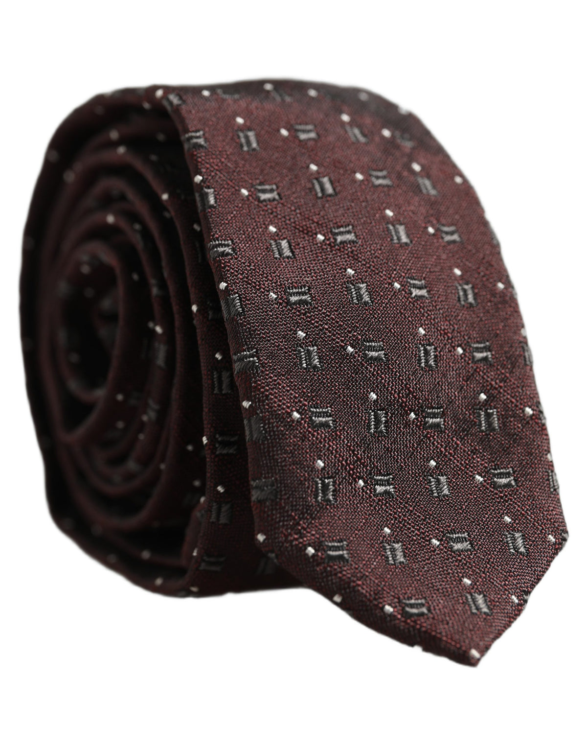Dolce & Gabbana Men Burgundy Geometric Silk Adjustable Tied Necktie Tie