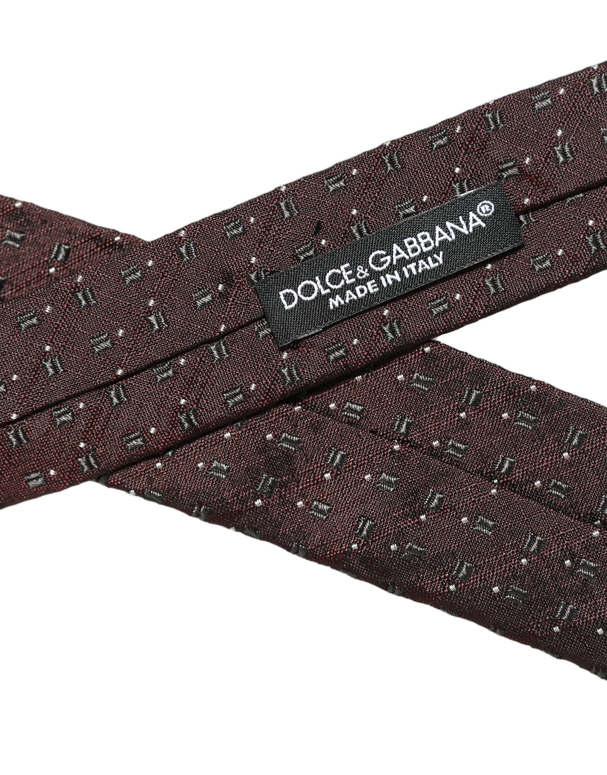 Dolce & Gabbana Men Burgundy Geometric Silk Adjustable Tied Necktie Tie