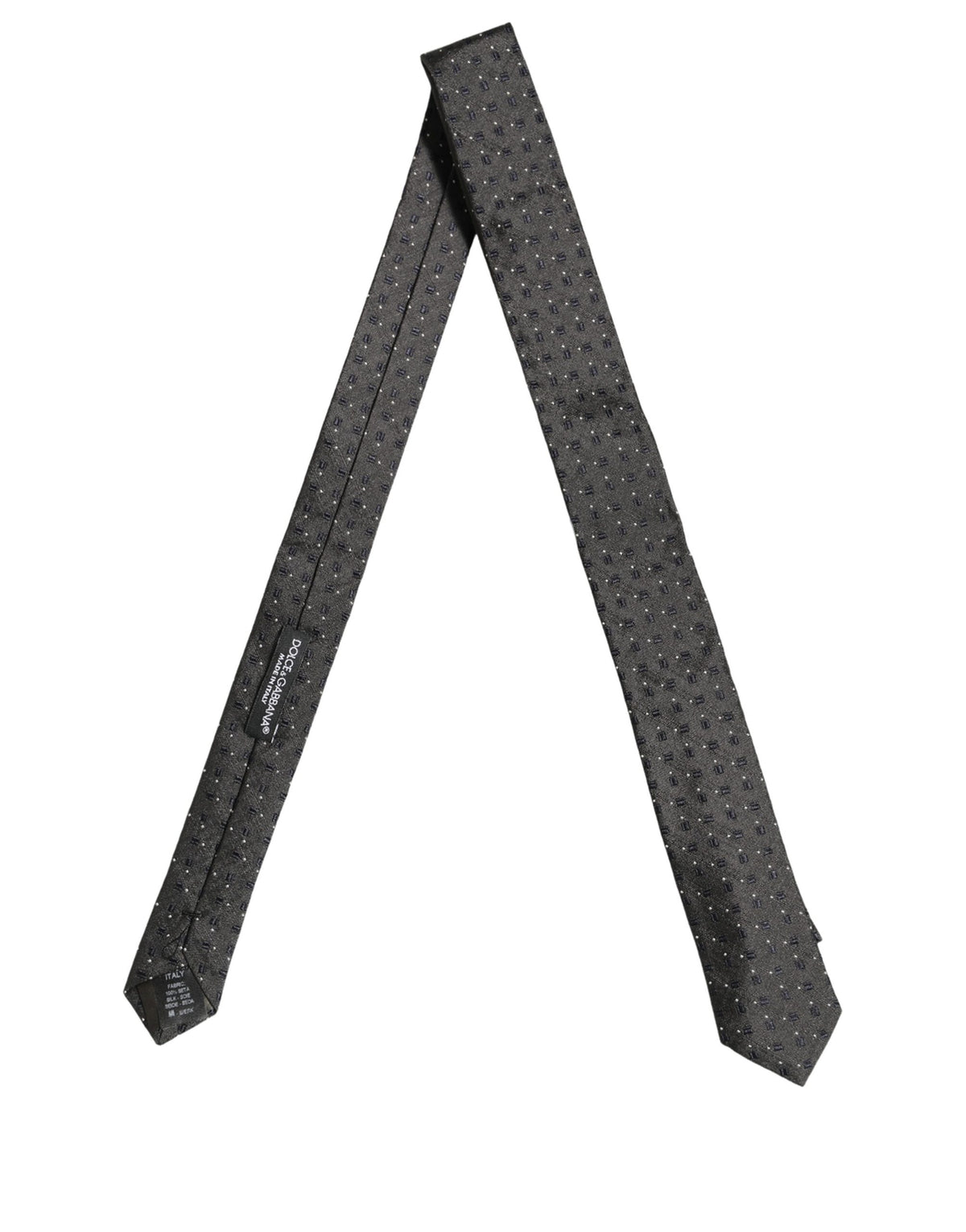 Dolce & Gabbana Men Dark Gray Geometric Silk Adjustable Tied Necktie Tie