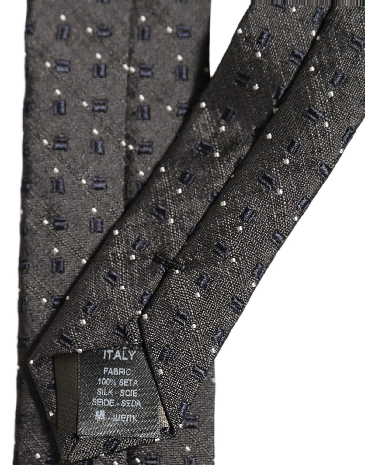 Dolce & Gabbana Men Dark Gray Geometric Silk Adjustable Tied Necktie Tie