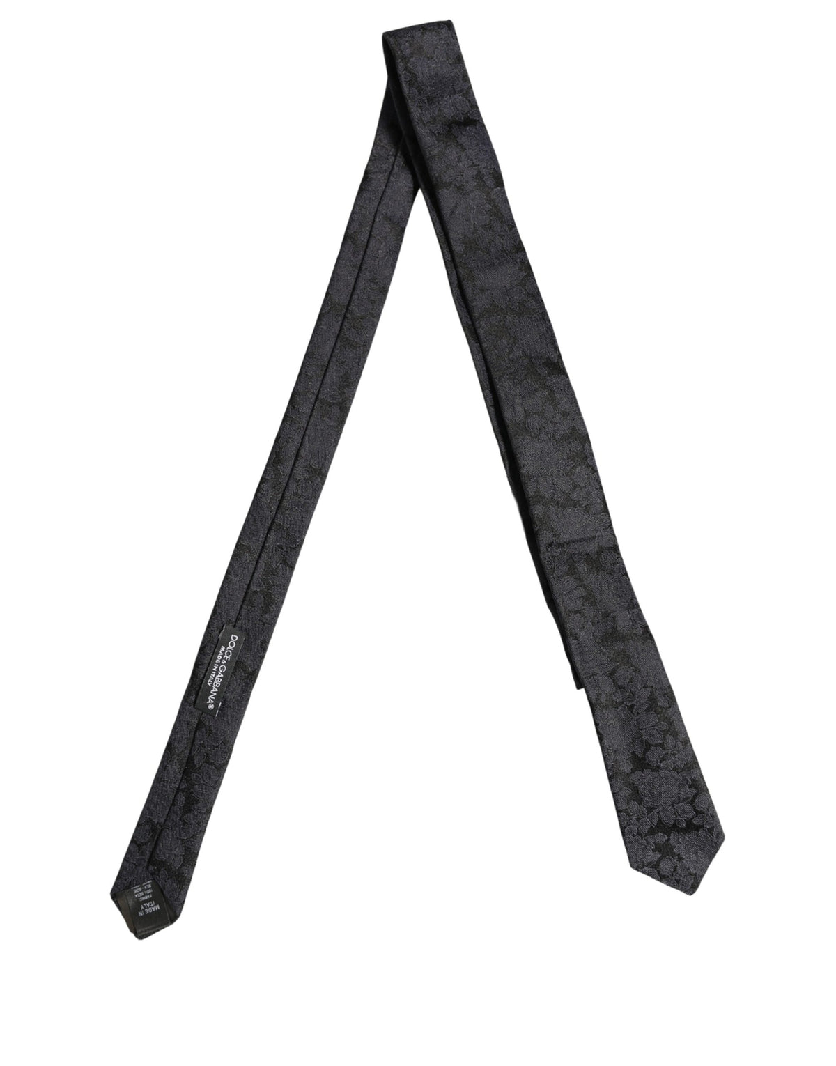 Dolce & Gabbana Men Black Floral Jacquard Adjustable Tied Necktie Tie
