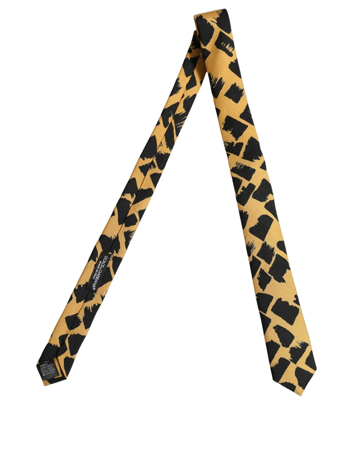 Dolce & Gabbana Yellow Black Abstract Silk Adjustable Tied Necktie Tie