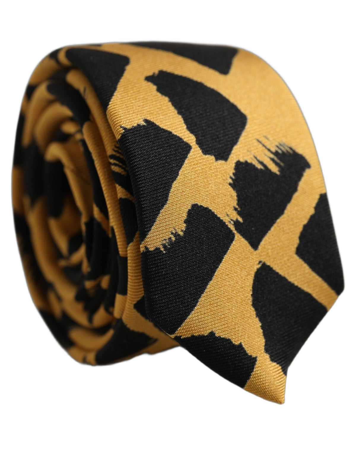Dolce & Gabbana Yellow Black Abstract Silk Adjustable Tied Necktie Tie