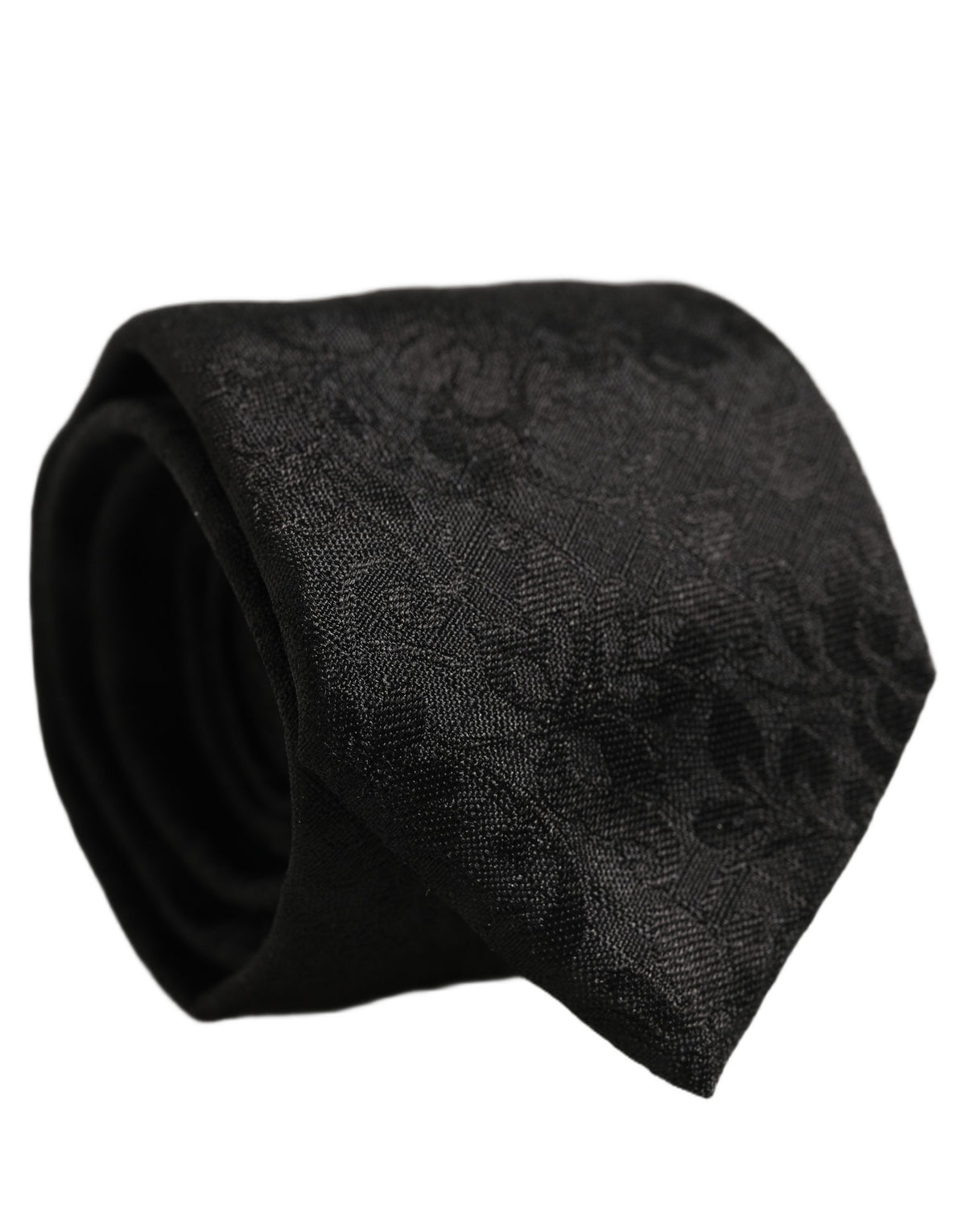 Dolce & Gabbana Men Black Silk Tonal Floral Adjustable Tied Necktie Tie