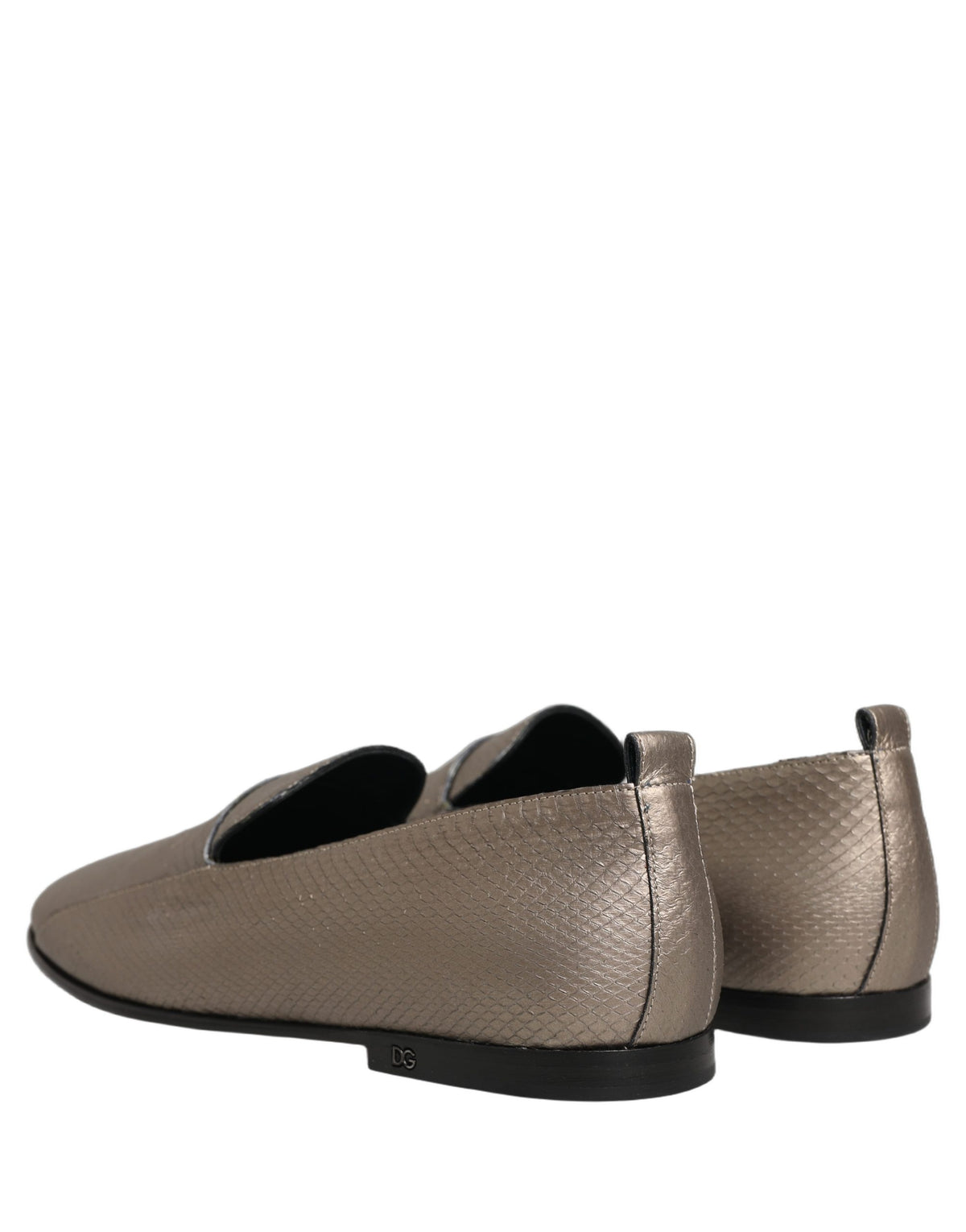 New Dolce & Gabbana Silver Leather Logo Slip On Loafers Shoes