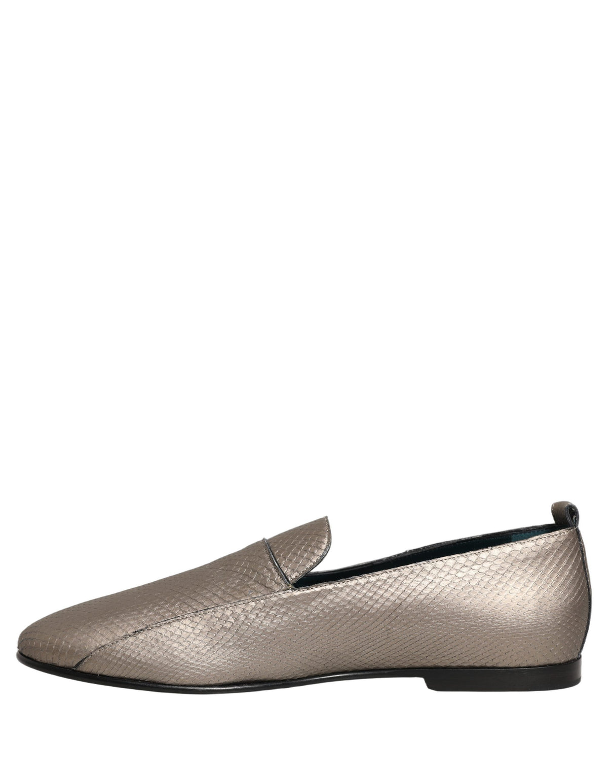 New Dolce & Gabbana Silver Leather Logo Slip On Loafers Shoes