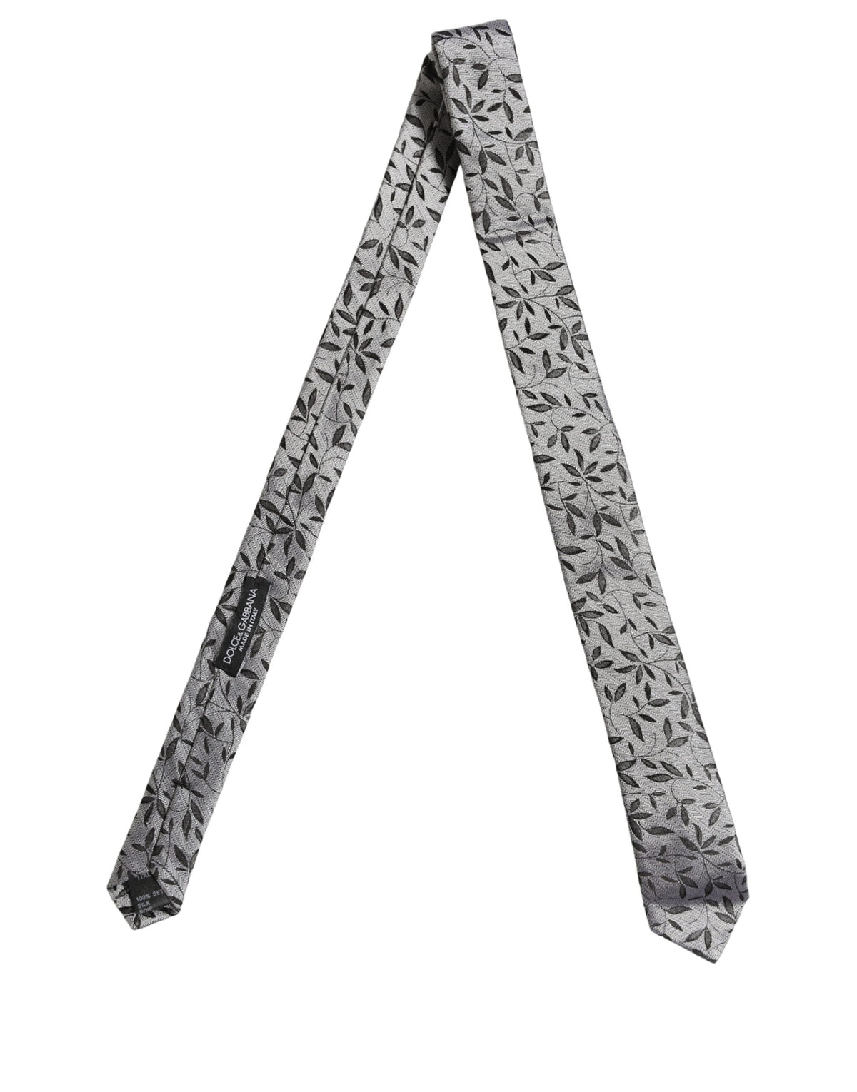 Dolce & Gabbana Men Gray Silk Leaf Pattern Adjustable Tied Necktie Tie