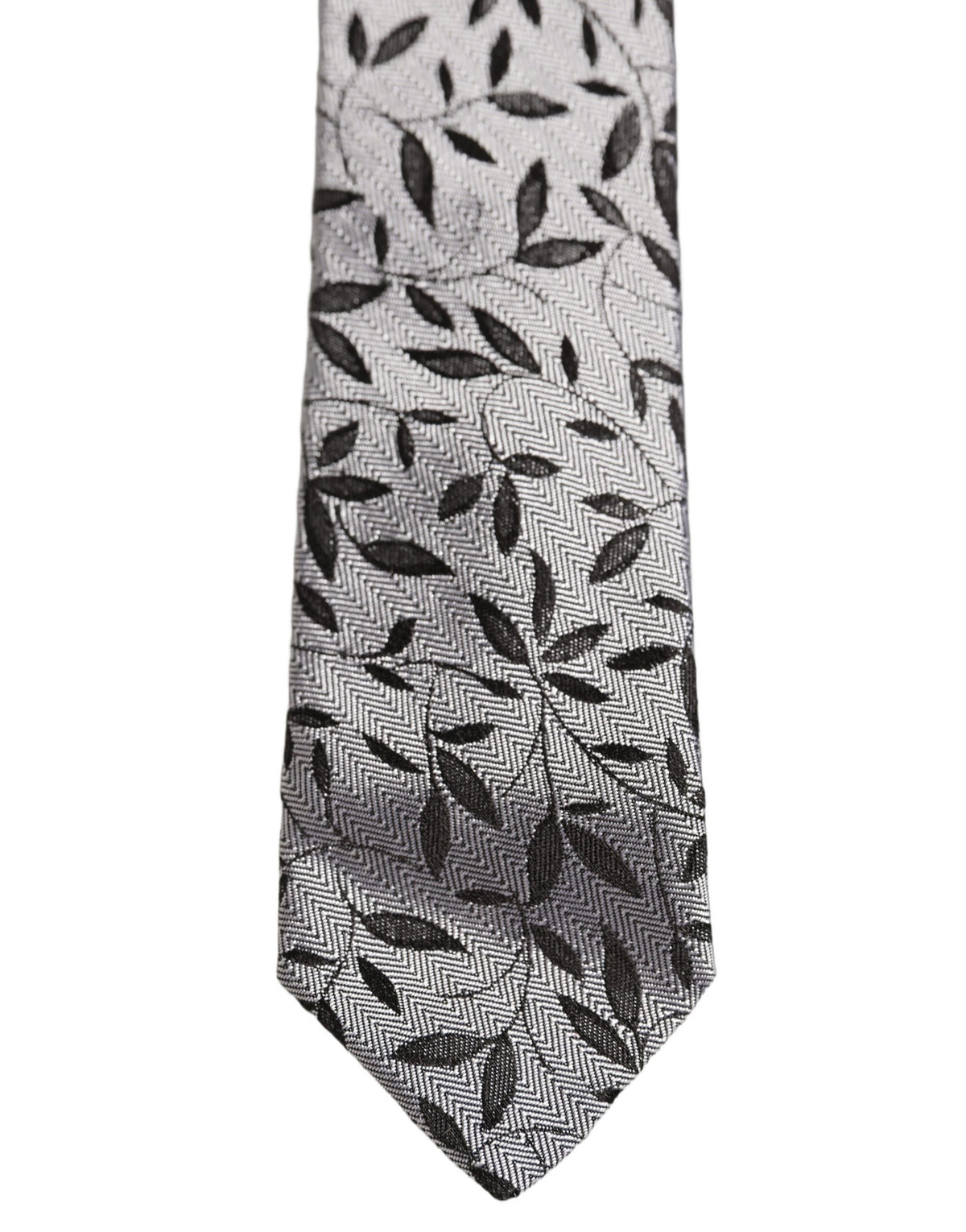 Dolce & Gabbana Men Gray Silk Leaf Pattern Adjustable Tied Necktie Tie