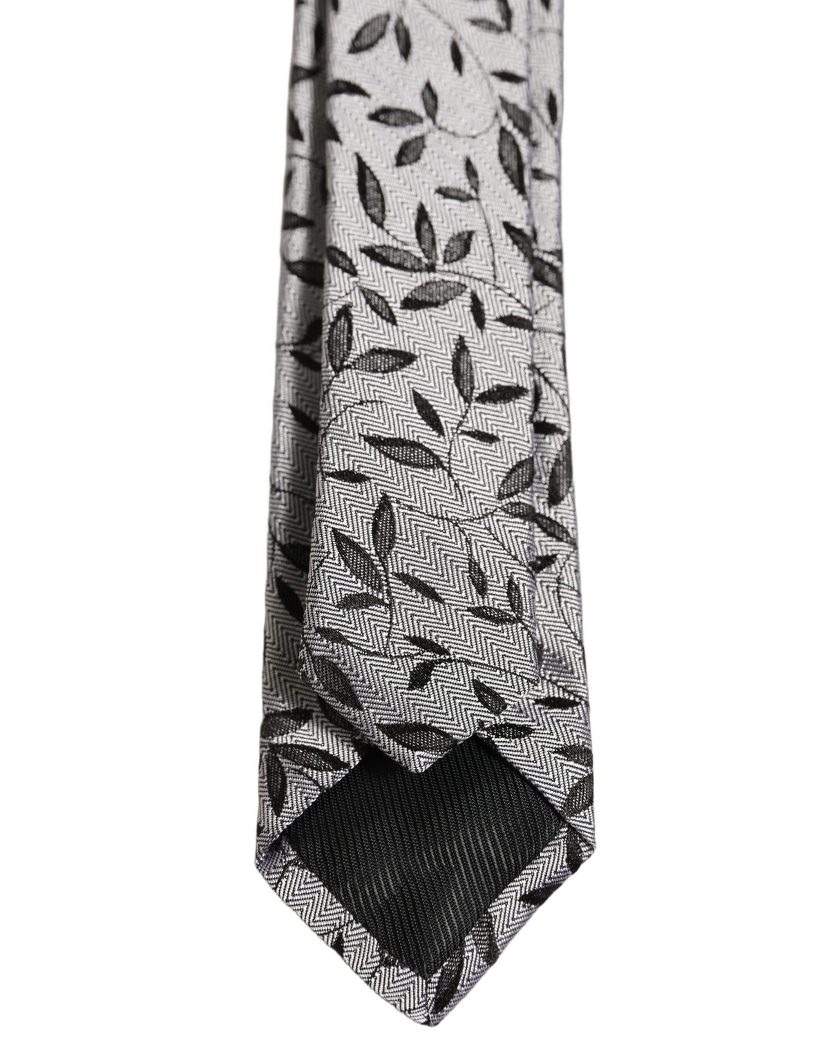 Dolce & Gabbana Men Gray Silk Leaf Pattern Adjustable Tied Necktie Tie