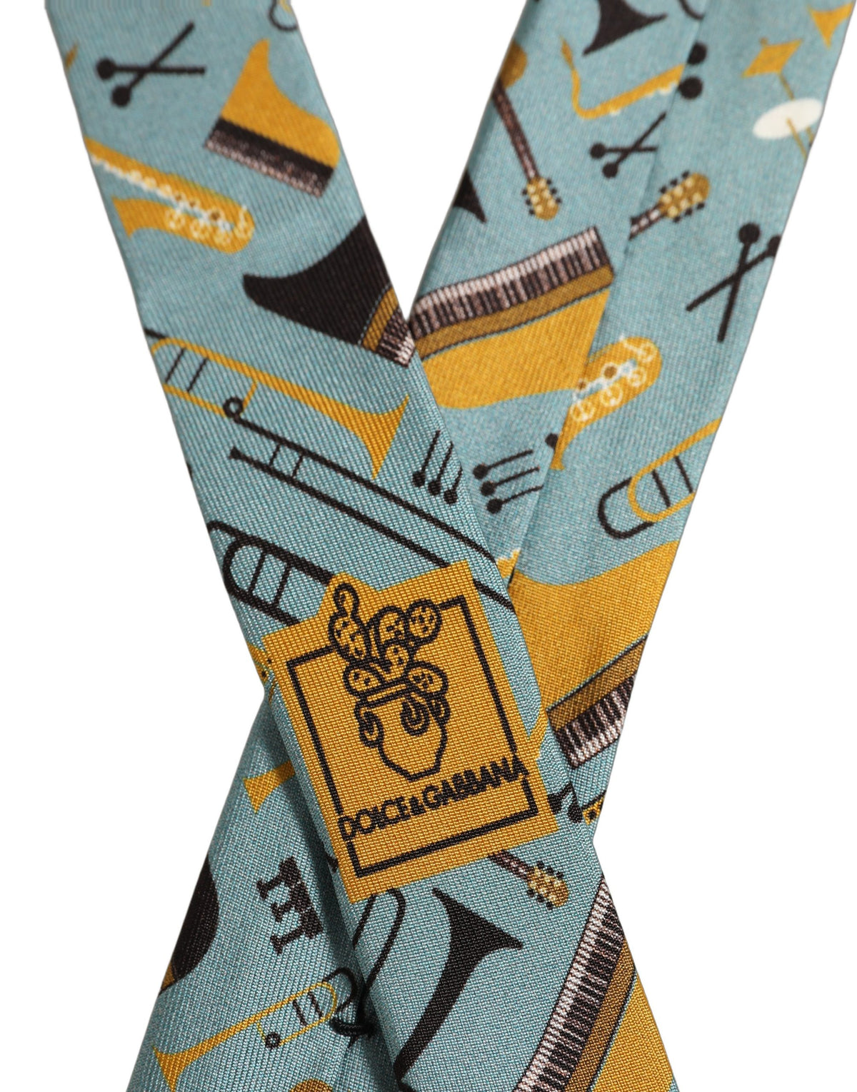 Dolce & Gabbana Light Blue Instruments Adjustable Tied Men Necktie Tie