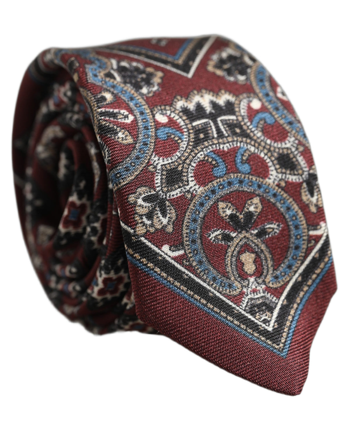 Dolce & Gabbana Bordeaux Printed 100% Silk Adjustable Men Necktie Tie