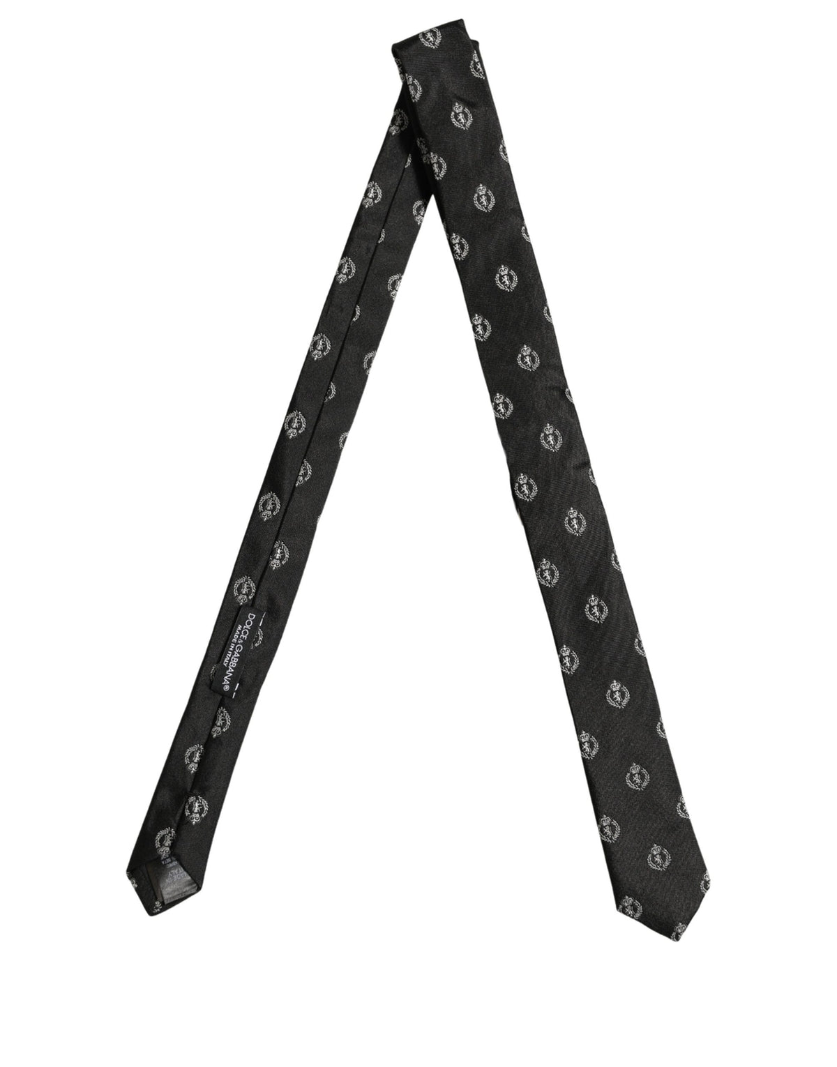 Dolce & Gabbana Black Crest Emblem Silk Adjustable Necktie Accessory Tie